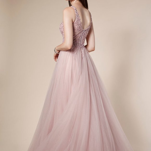 V-Neck Sequined Bodice A-Line Prom Dress ALA0391 - Picture 2 of 5